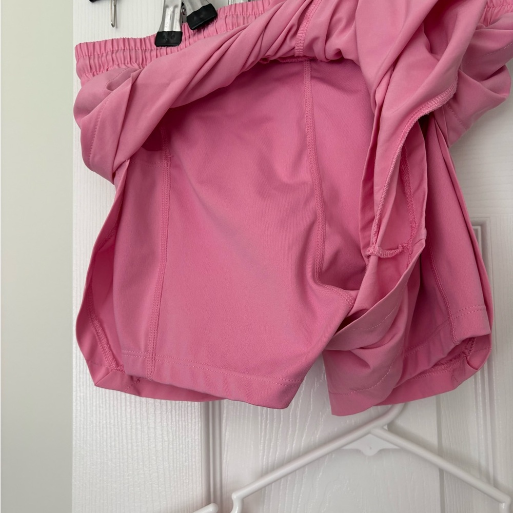 Willow Pink One-Piece Swimsuit with Red Trim and Matching Pink Swim Shorts - Picture 3 of 4
